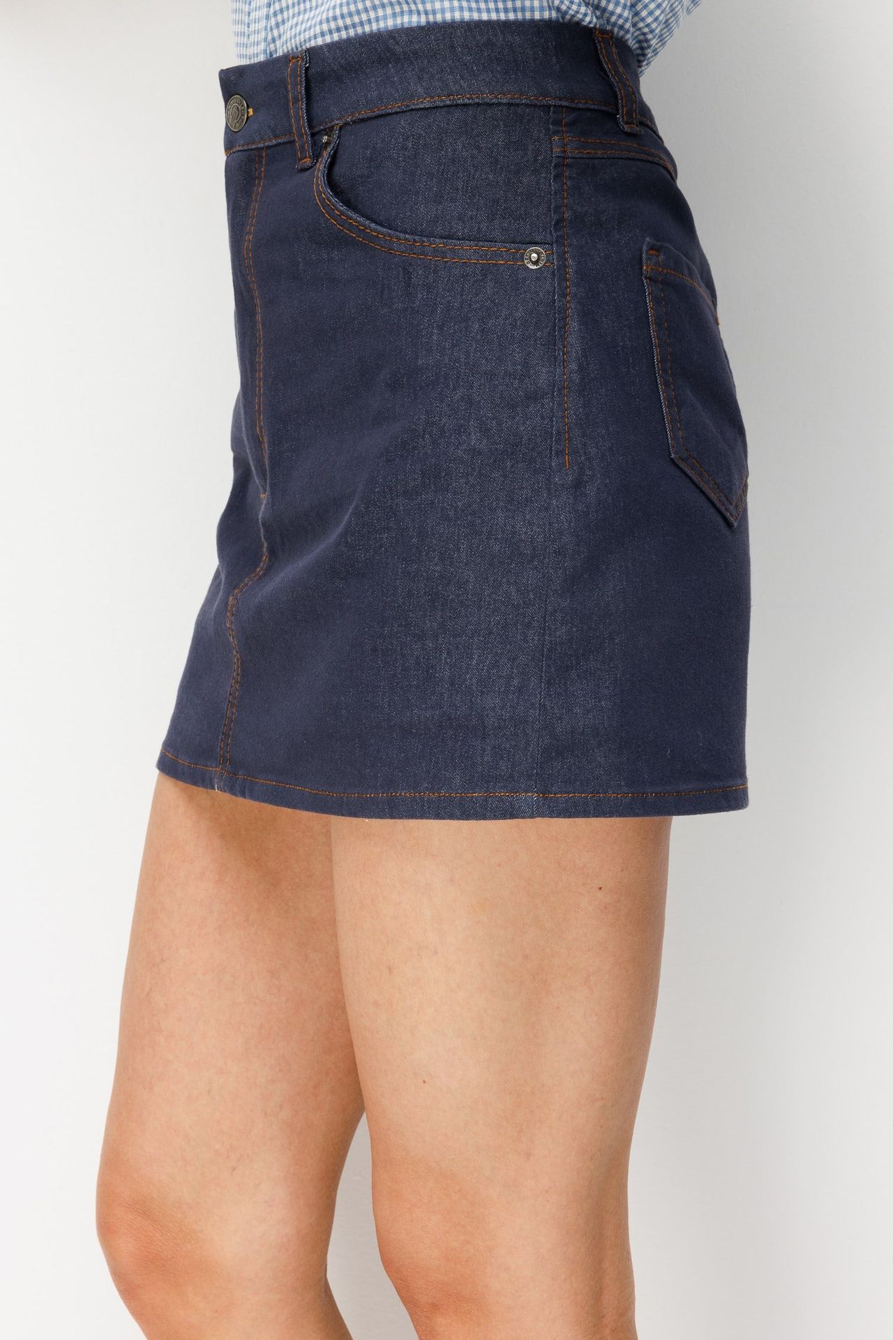 MIXRAY High Waist A-Line Denim Mini Skirt with Button Closure 6