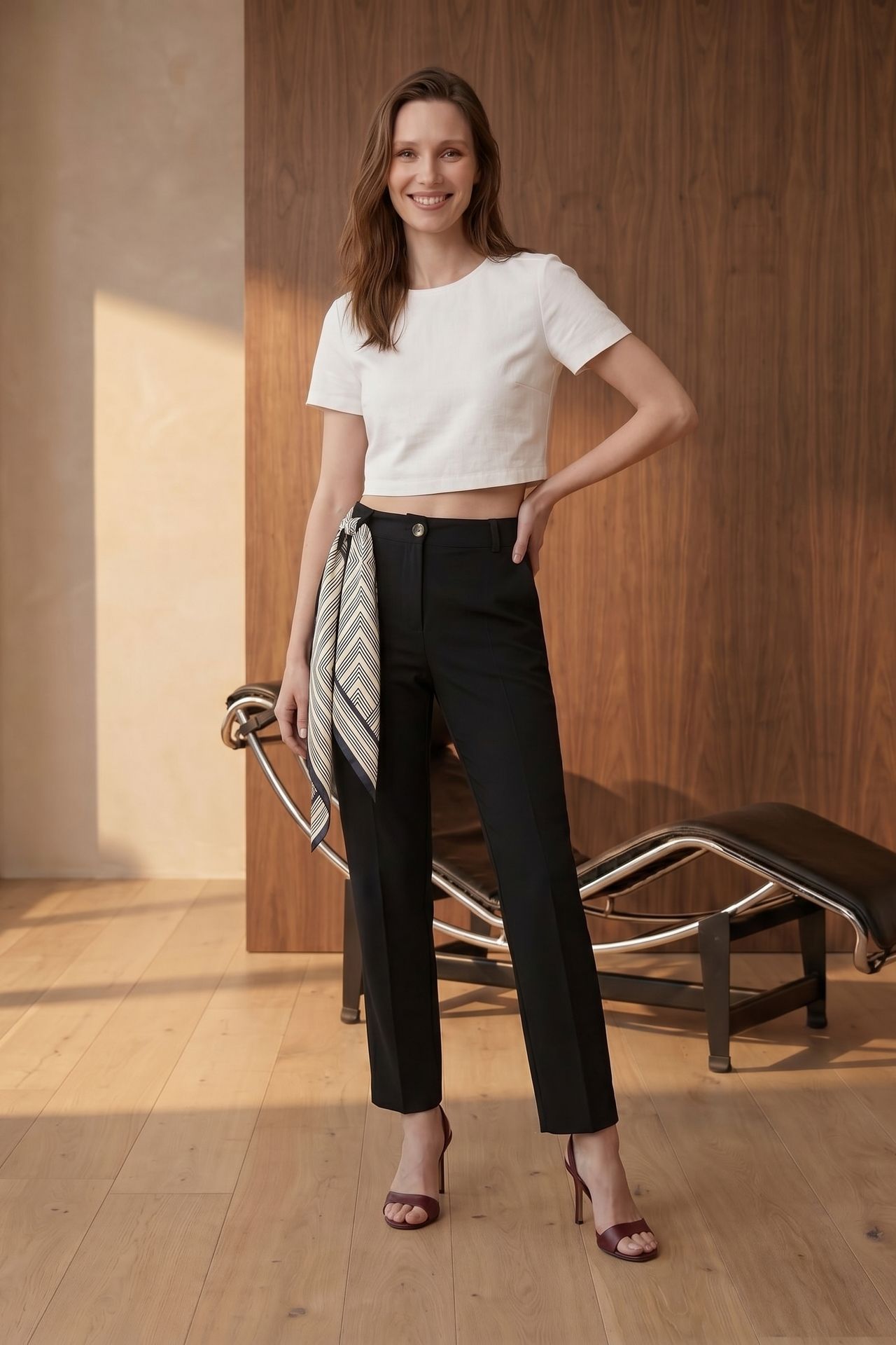 MY FASHION High-Waist Straight-Leg Crepe Trousers with Belt 6