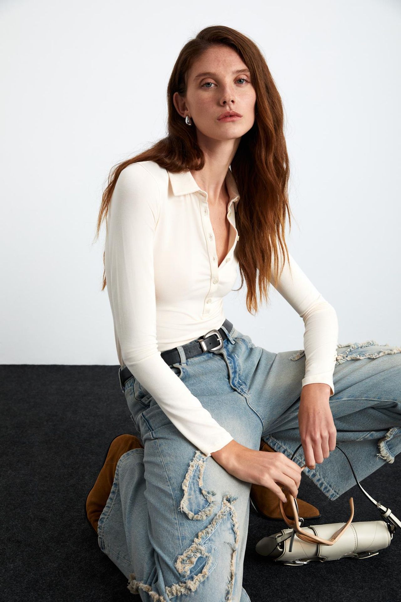 GRIMELANGE Slim Fit Polo Collar Blouse 5