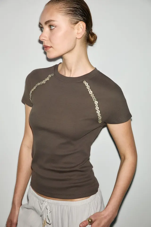 GRIMELANGE Slim Fit Ribbed Crew Neck T-Shirt