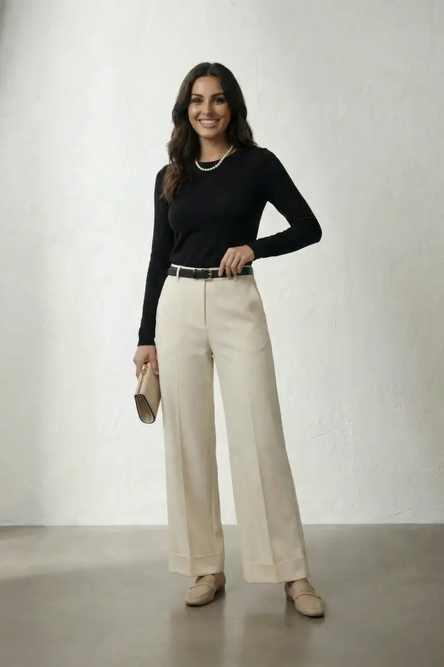 MY FASHION Belted Turnup Leg Pleated Trousers