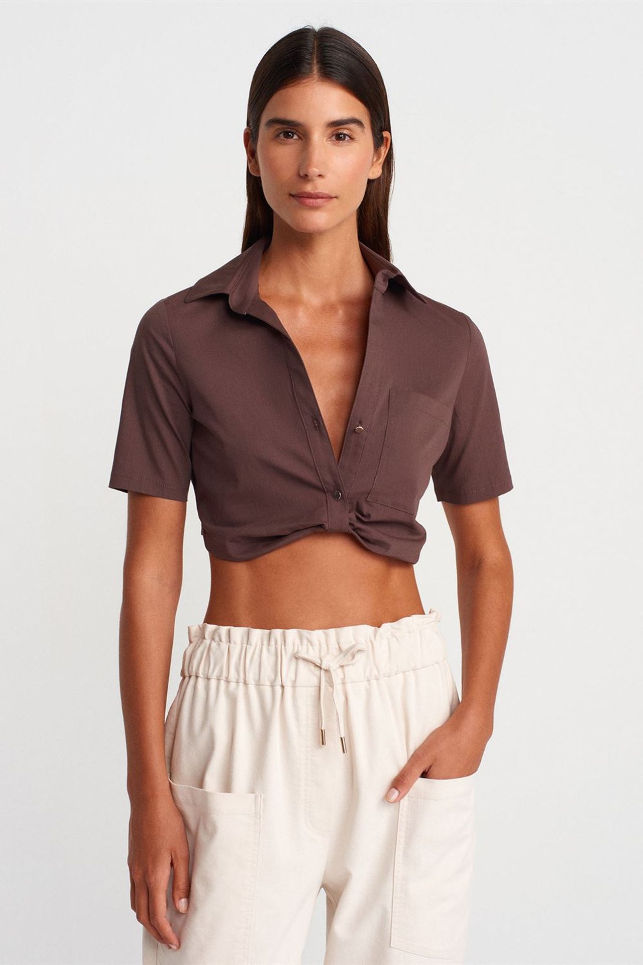 DILVIN Women's Cropped Poplin Shirt 3