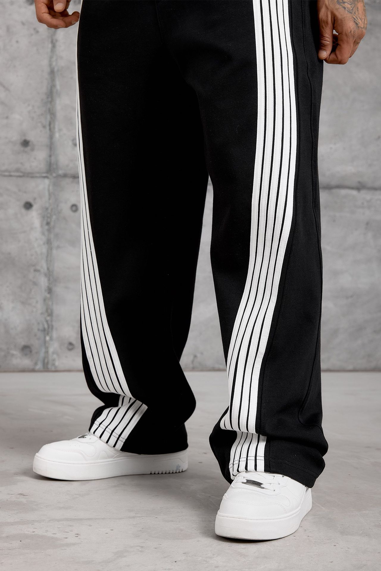 NOMARC Çizgili Geniş Paça Büzme İpli Jogger Pantolon 3