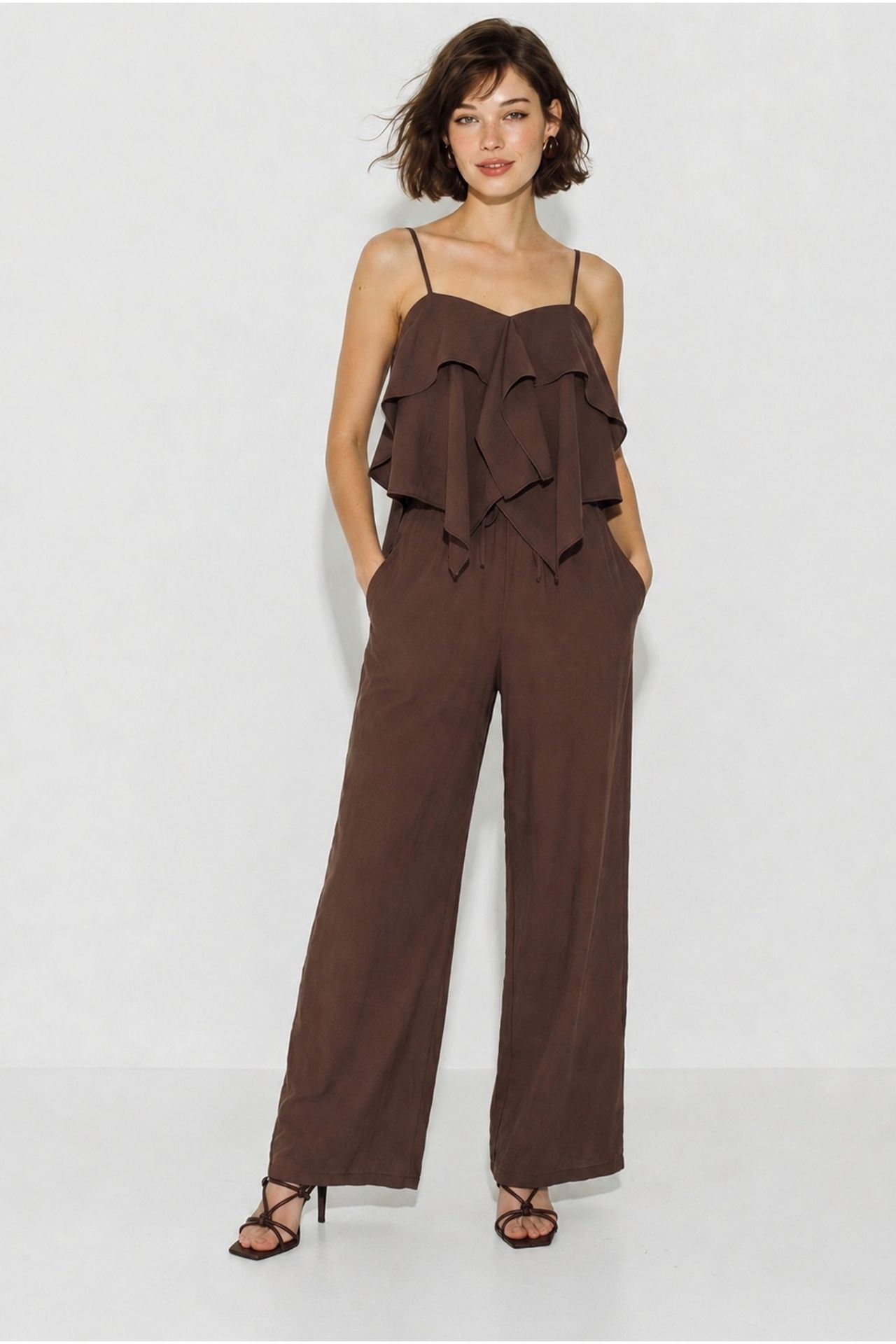 LUCCI Strapless Frilled Blouse And Wide-Leg Trousers Set 5