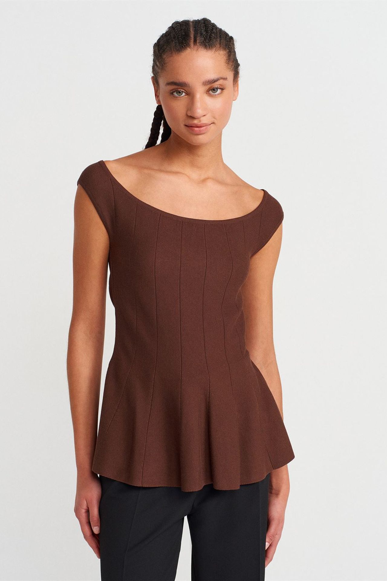 DILVIN Fitted Ribbed Peplum Blouse 1