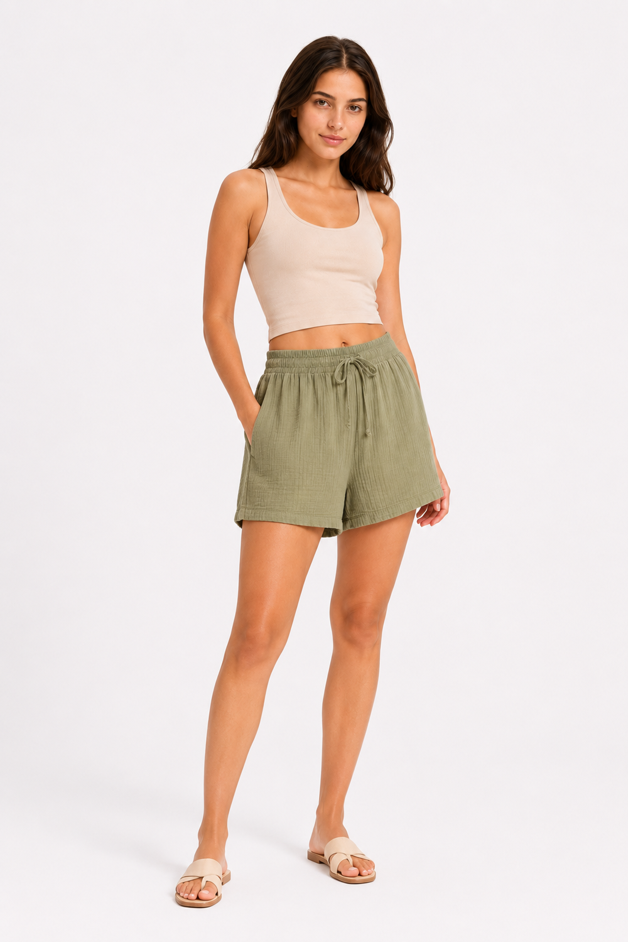 Mixray High-Waist Textured Wide-Leg Shorts