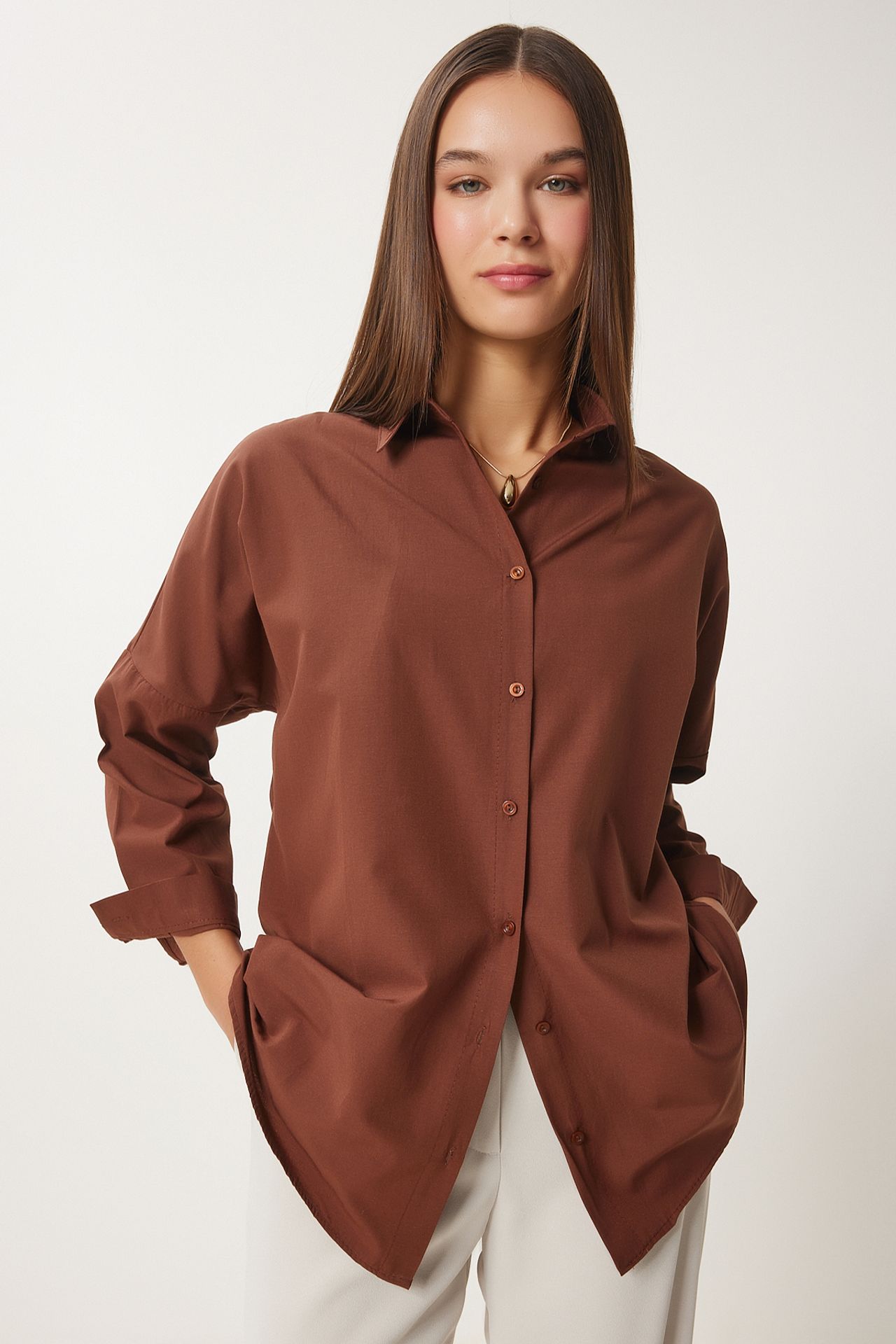 ISTANBUL Oversized Poplin Button-Up Shirt with Long Sleeves 4