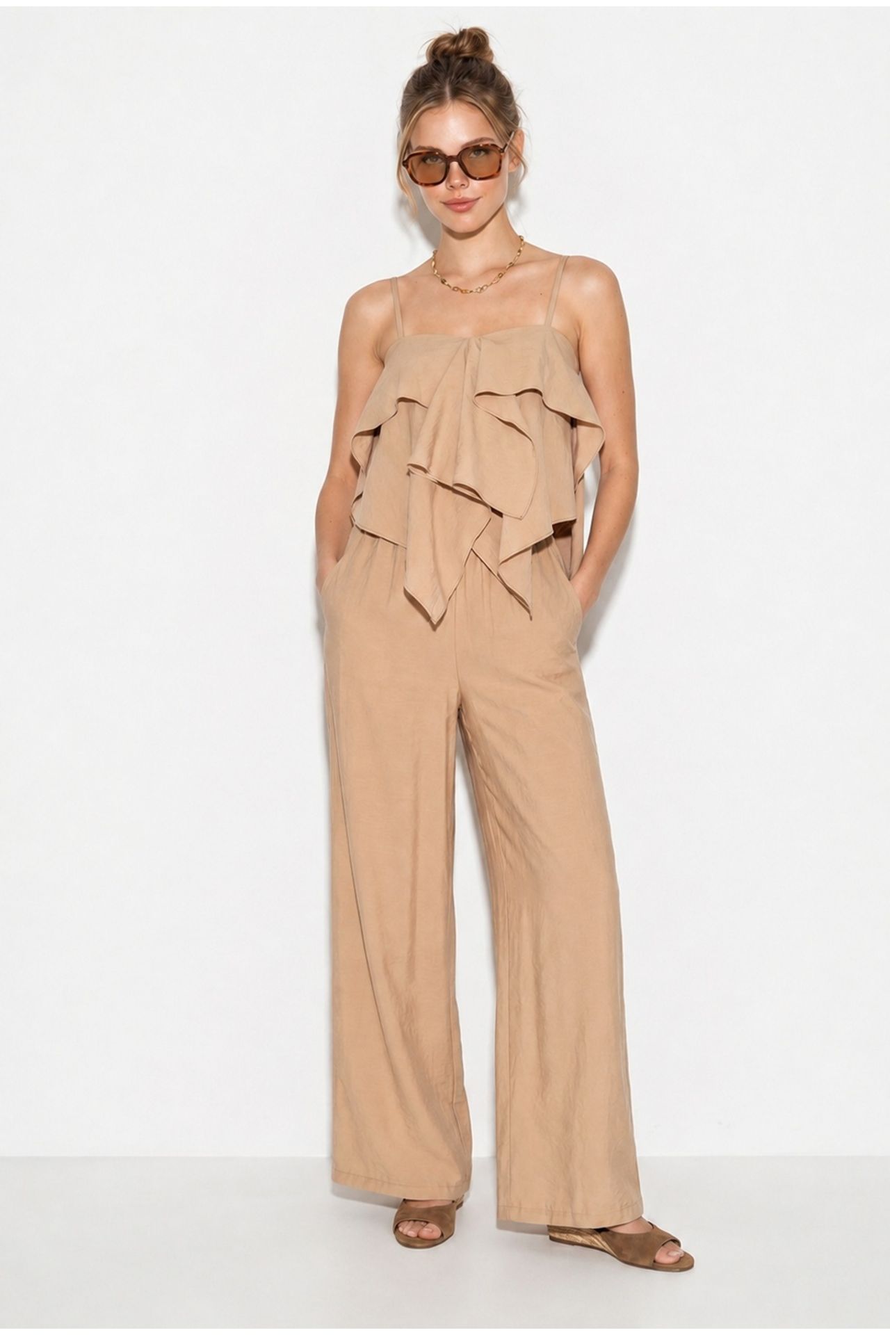 LUCCI Strapless Frilled Blouse And Wide-Leg Trousers Set 3