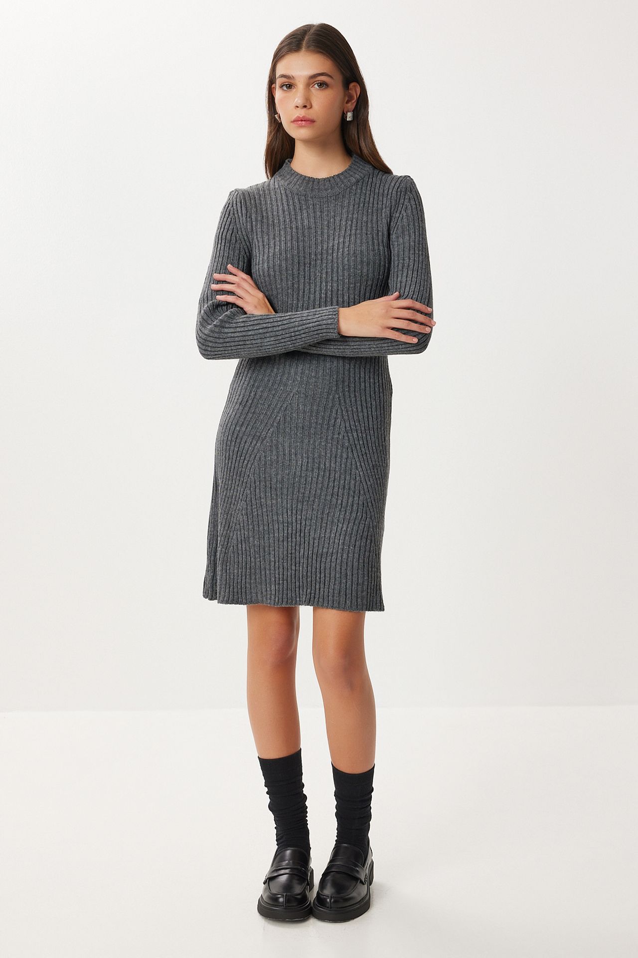 ISTANBUL Ribbed A-Line Knit Mini Dress 2