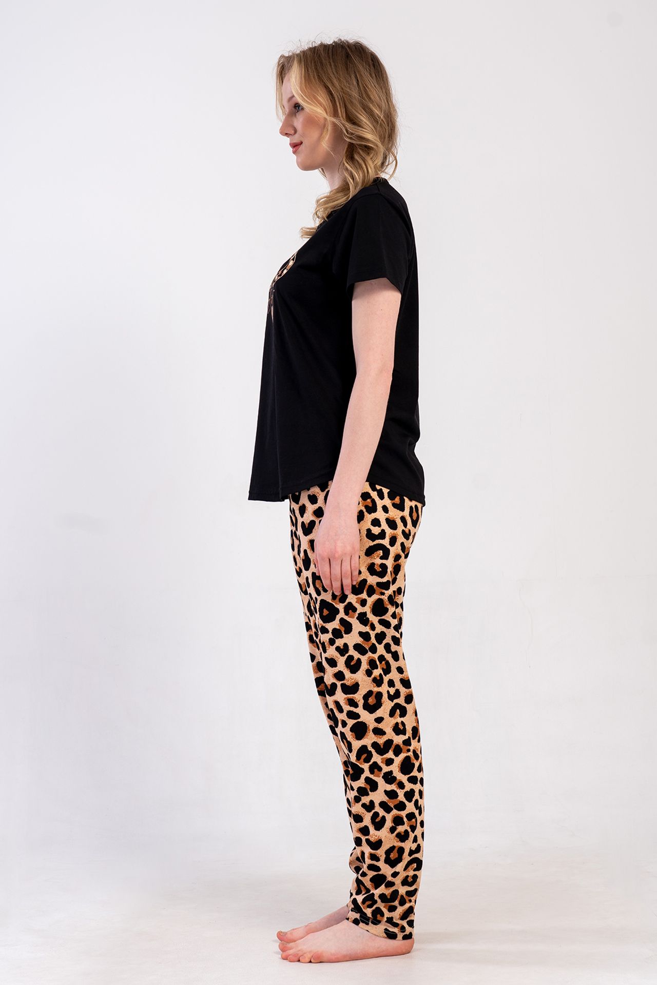 YAKE Leopar Desenli İki Parçalı Pijama Takımı 2