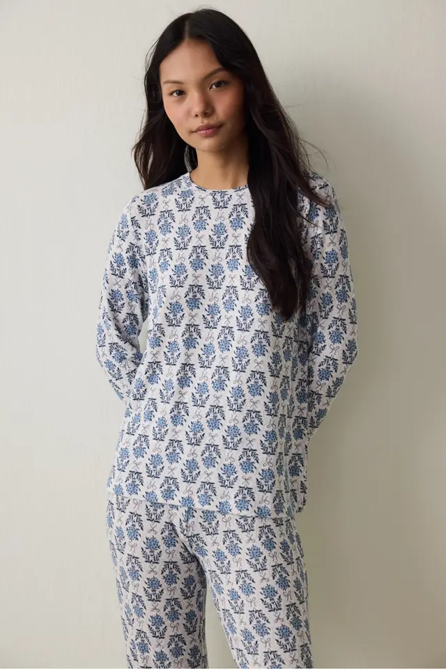 PENTI Floral Print Tea Time Thermal Effect Sweatshirt Pajama Top