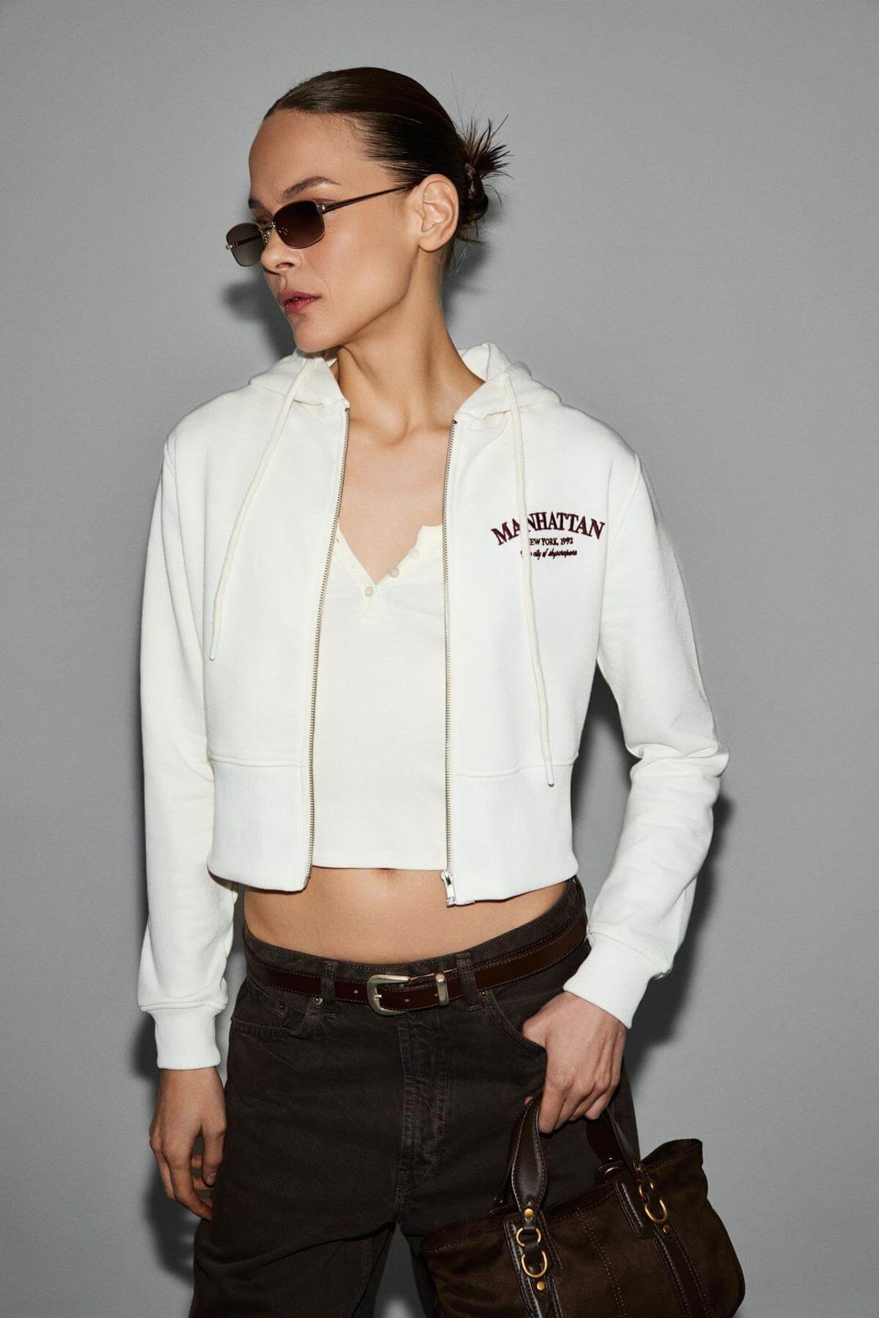 GRIMELANGE Kapüşonlu Logolu Fermuarlı Kısa Sweatshirt 2