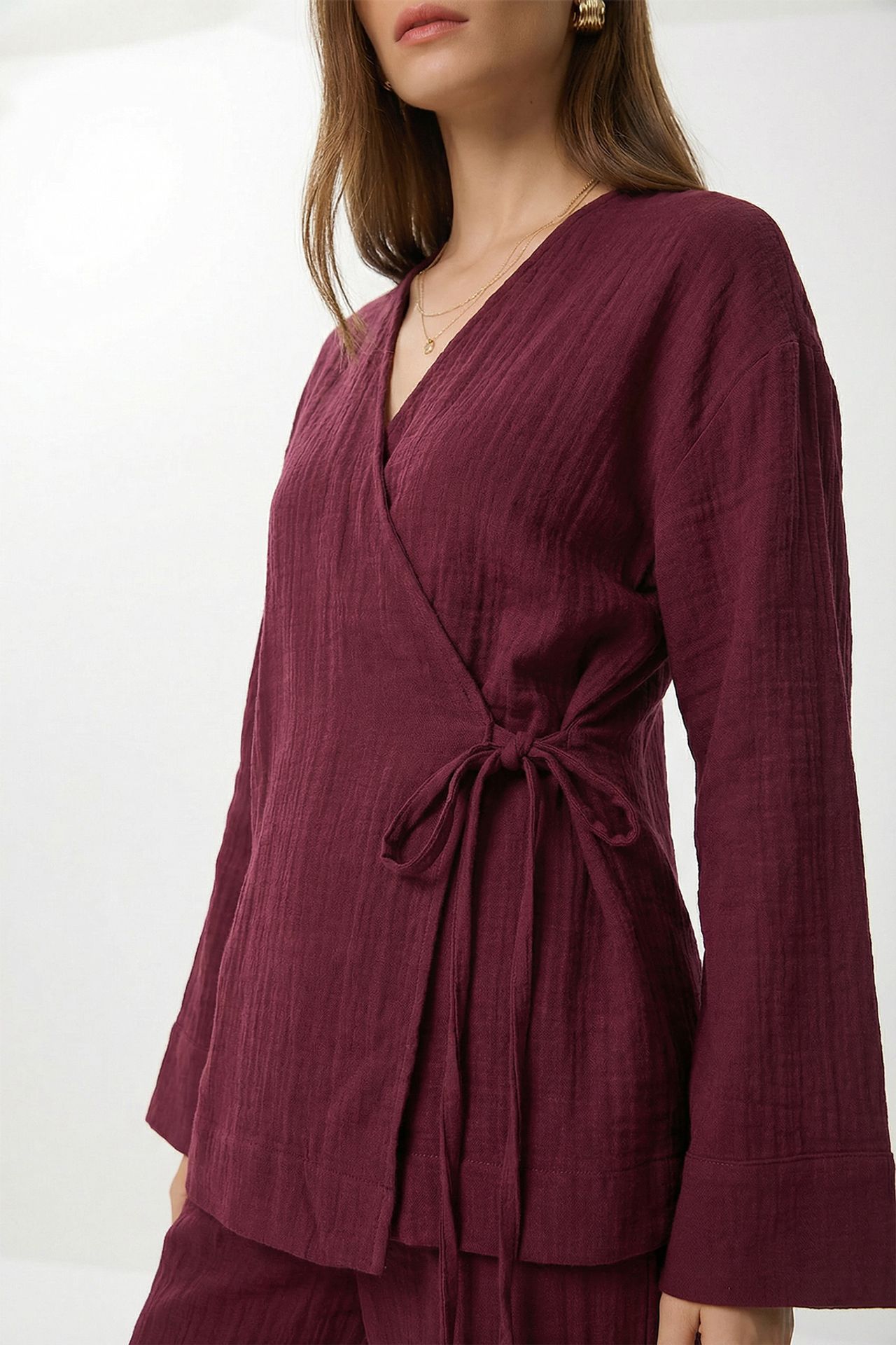 ISTANBUL High Waist Wide Leg Pants & V-Neck Tie Detail Blouse Co-ord Set 3