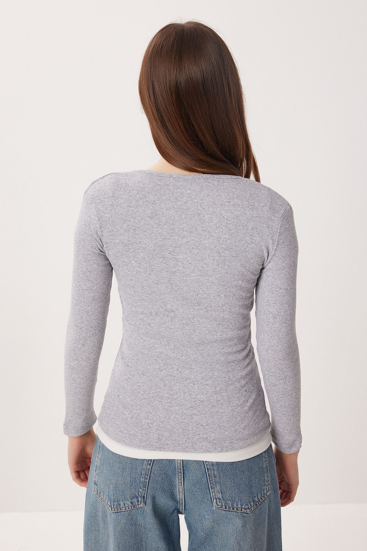 ISTANBUL Slim Fit Ribbed Button-Up Long Sleeve Blouse 6