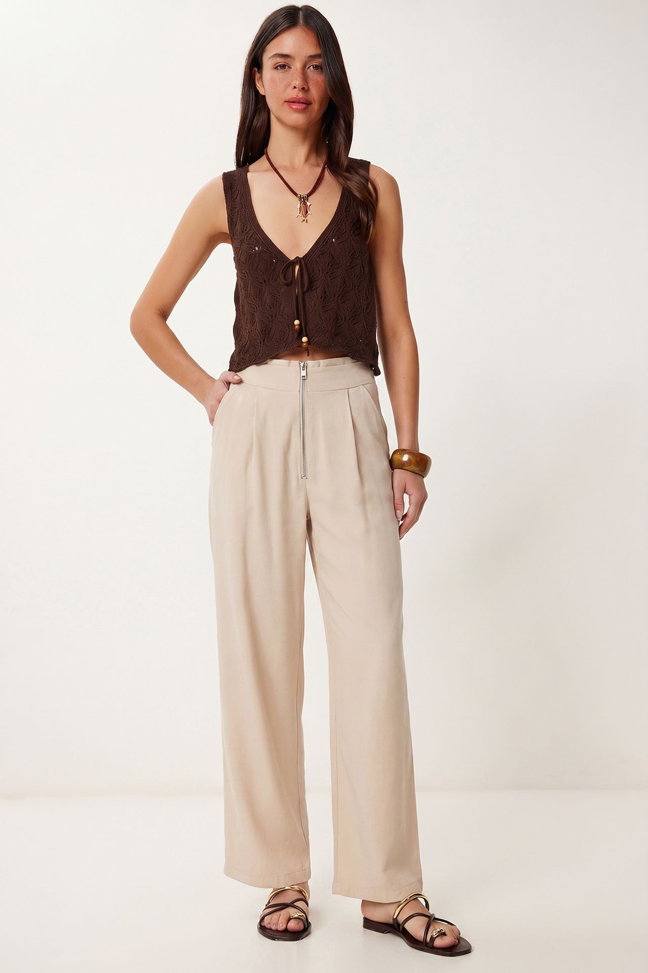 ISTANBUL High-Waist Wide-Leg Crepe Trousers 1