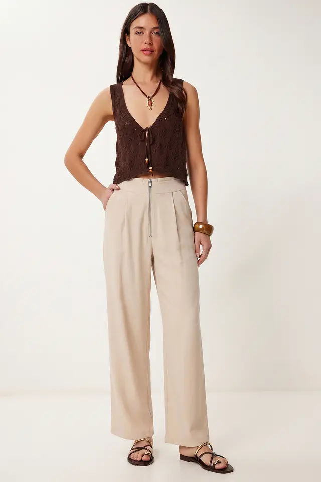 ISTANBUL High-Waist Wide-Leg Crepe Trousers