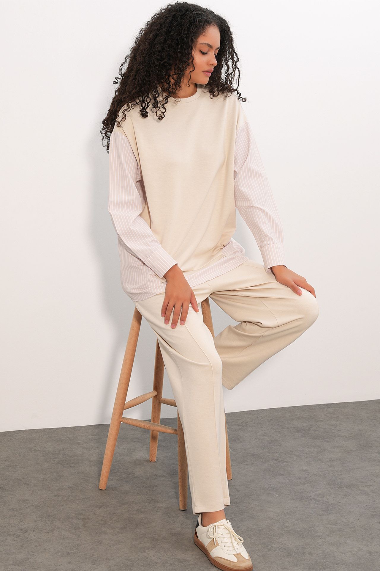 BDART Striped Long Crew Neck Two-Piece Coord Set 3