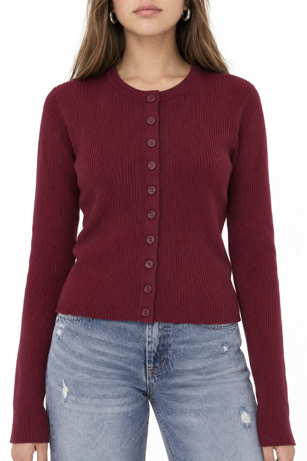 Mixray Buttoned Slim Fit Ribbed Knit Cardigan 3