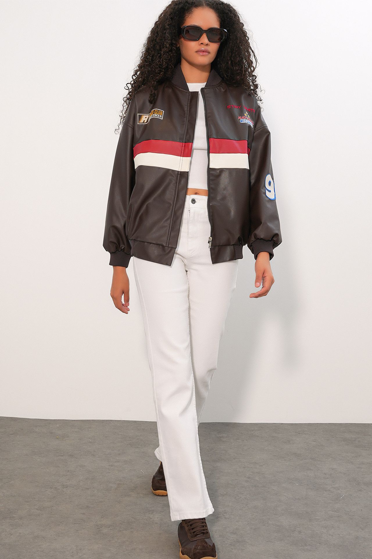 BDART Fitted Crop Faux Leather Bomber Jacket with Bow 2