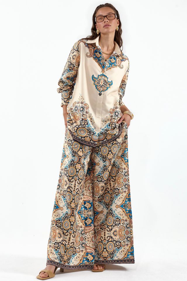 MSN Paisley Shirt And Wide-Leg Trousers Set