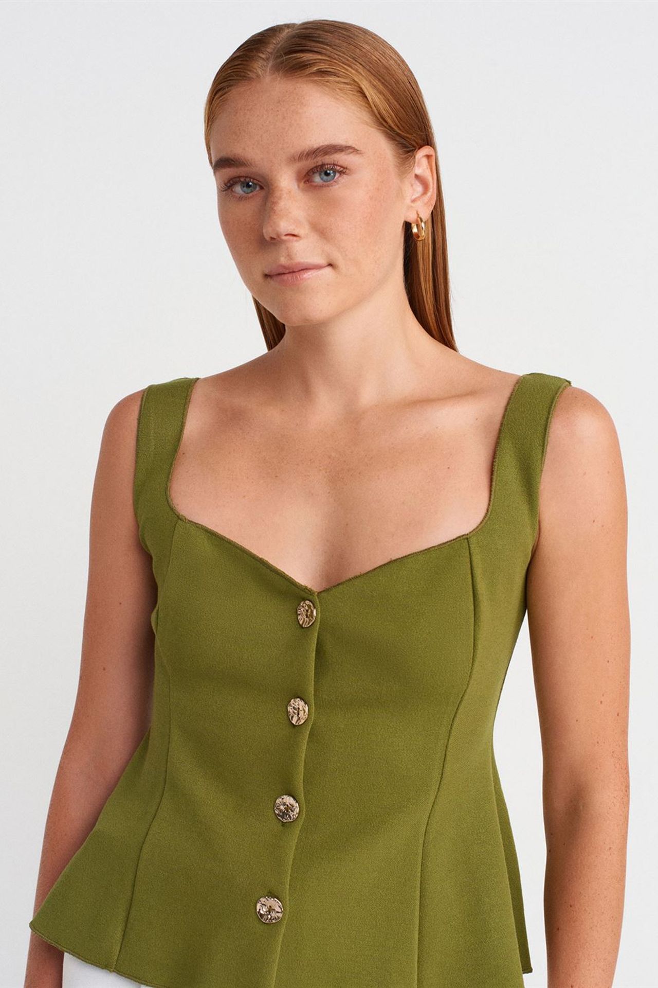 DILVIN Dar Kesim Kolsuz Peplum Bluz 3