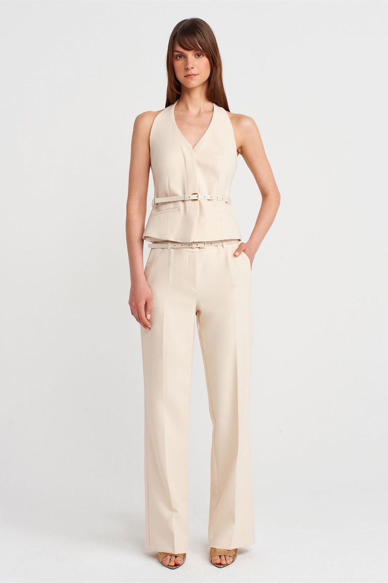 DILVIN Belted Straight-leg Crepe Trousers 1