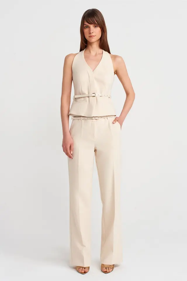 DILVIN Belted Straight-leg Crepe Trousers