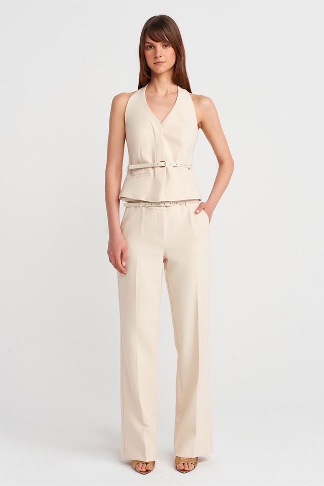 DILVIN Belted Straight-leg Crepe Trousers