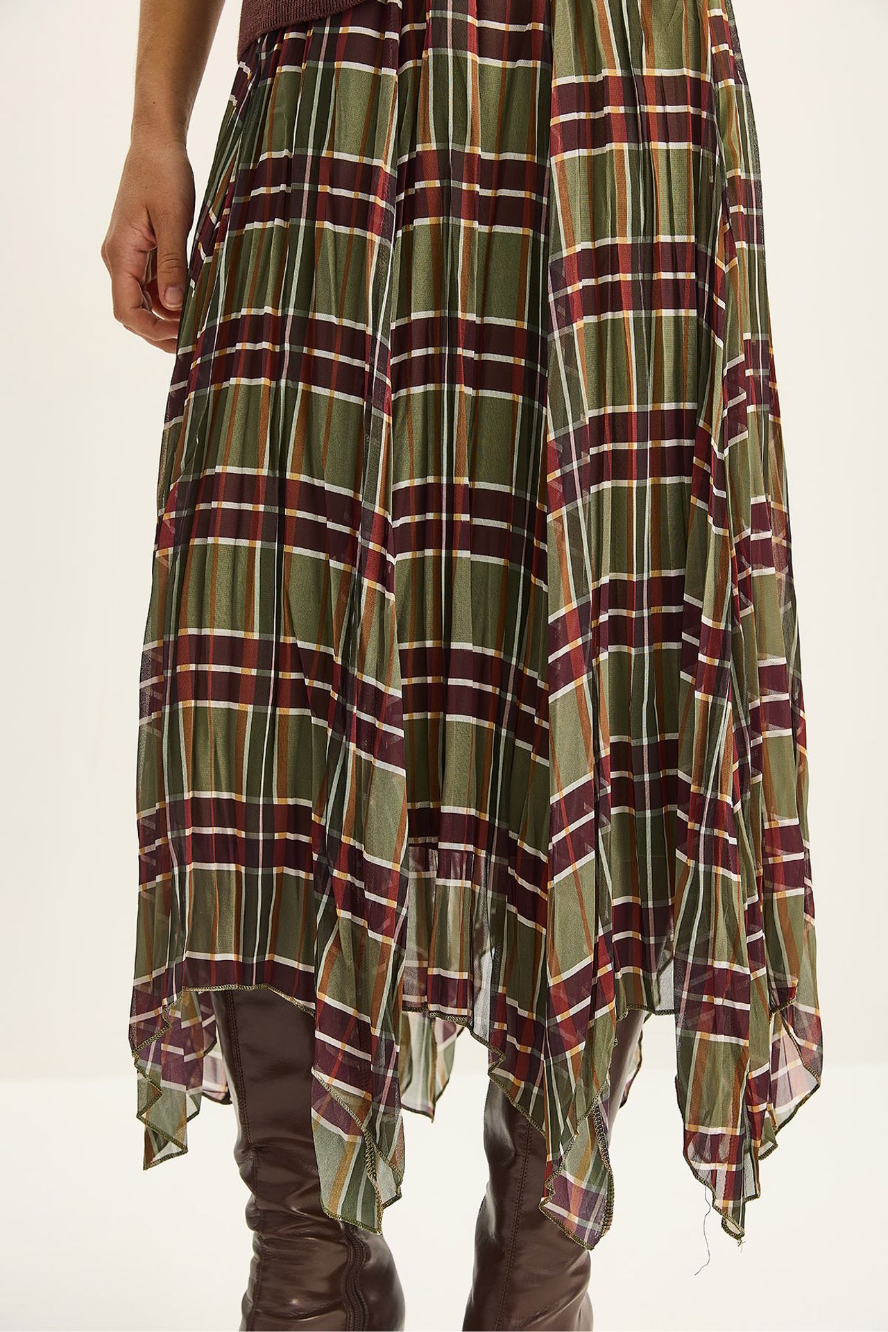 LUCCI Lined Checkered Midi Skirt 5