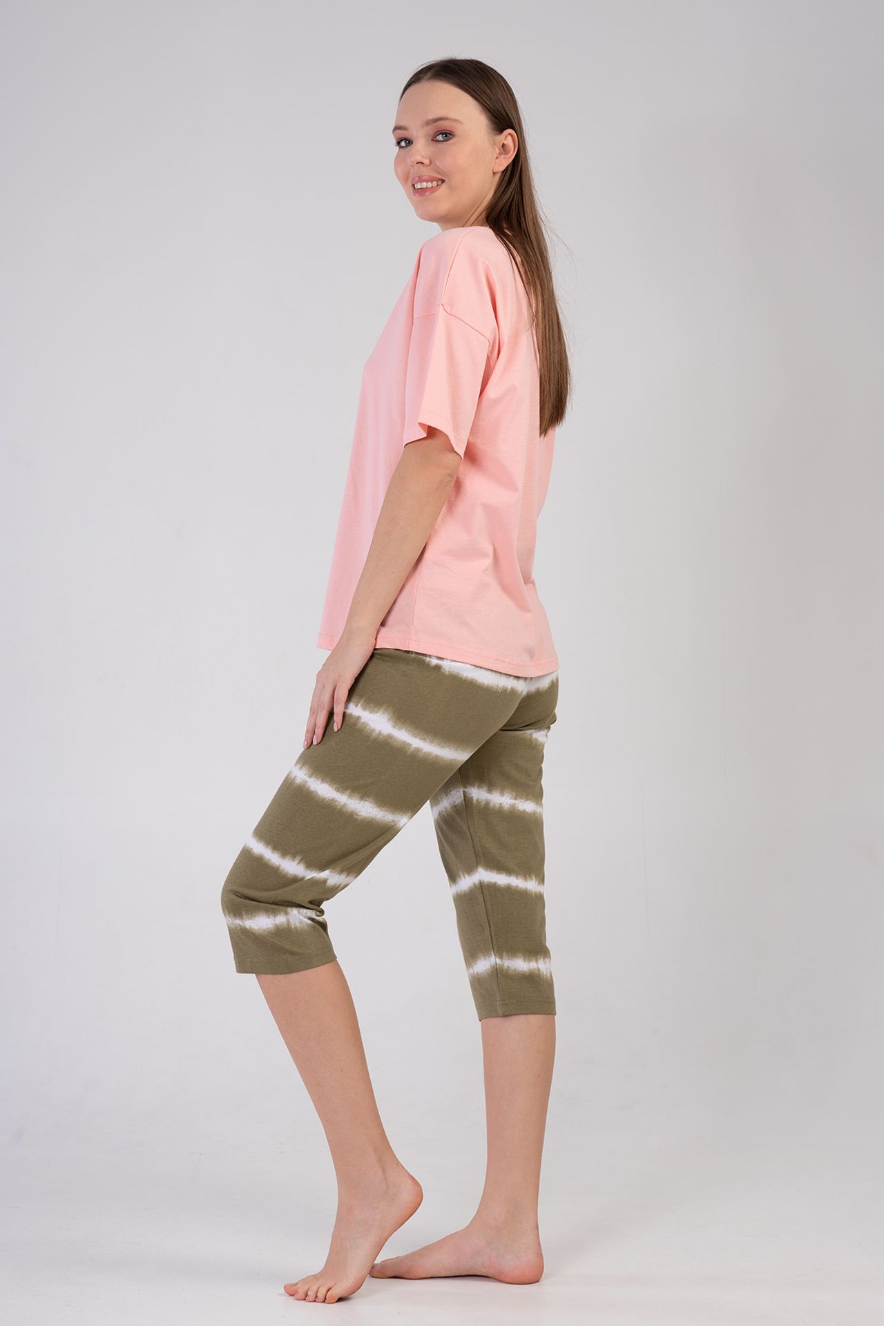 YAKE V Yaka Yazı Baskılı 2 Parçalı Pijama Takımı 2
