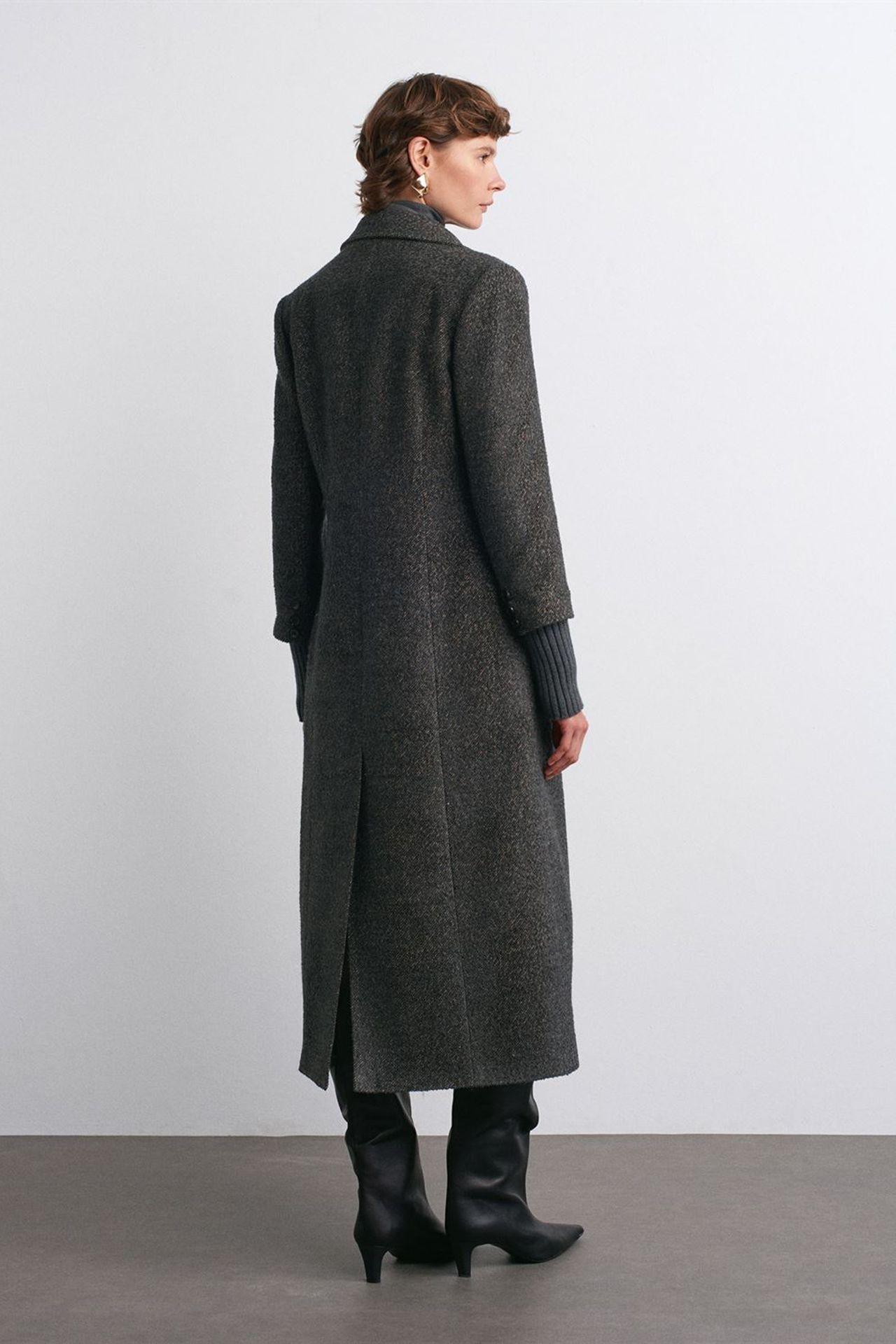 DILVIN Textured Tweed Long Overcoat 2