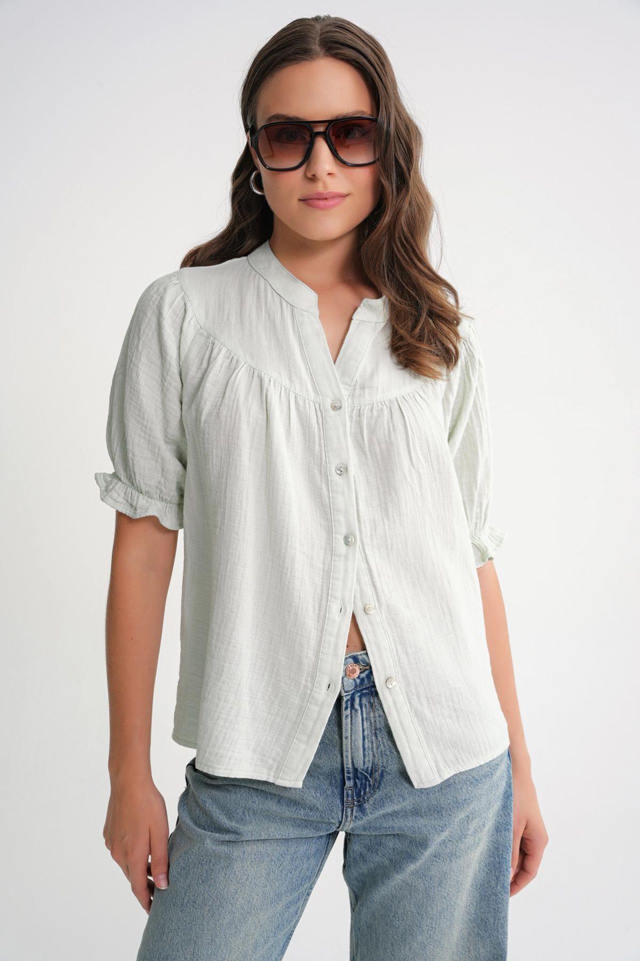 Mixray Linen Blend Short Sleeve Buttoned Shirt 1