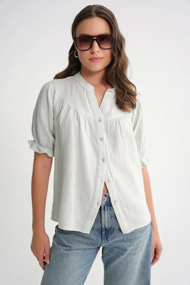 Mixray Linen Blend Short Sleeve Buttoned Shirt
