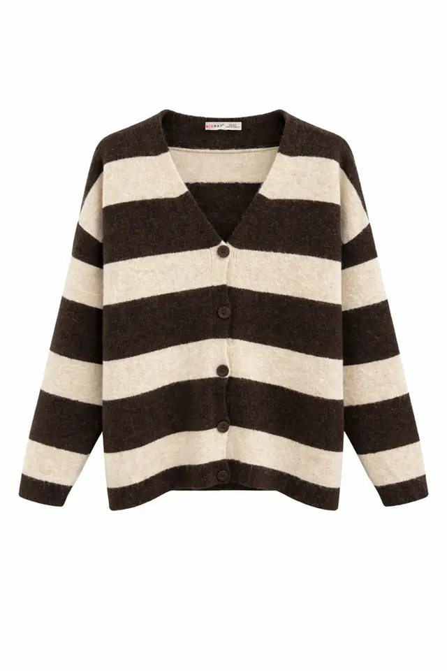 Striped V-Neck Button-Front Knit Cardigan