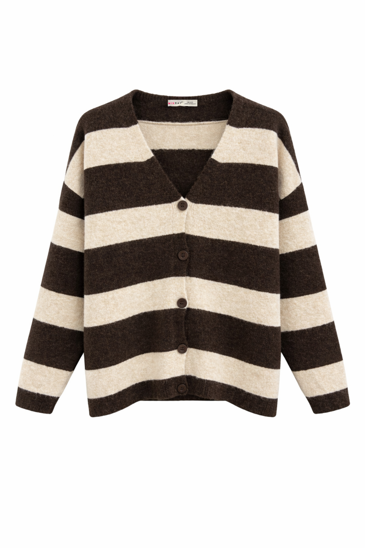 Striped V-Neck Button-Front Knit Cardigan 1