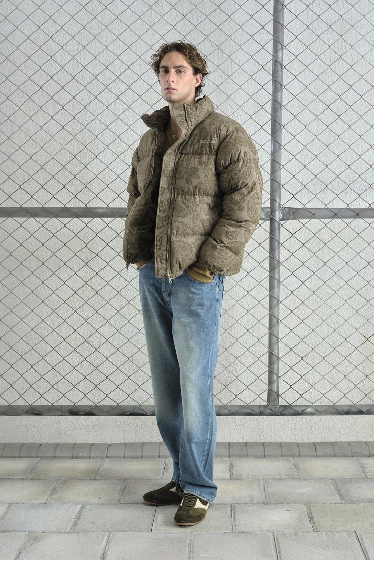 GIESTO Patterned Thick Bomber Puff Down Coat with Zipper Collar 1