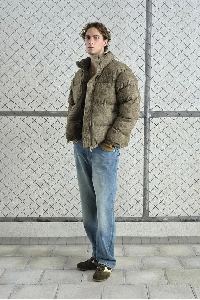 GIESTO Patterned Thick Bomber Puff Down Coat with Zipper Collar