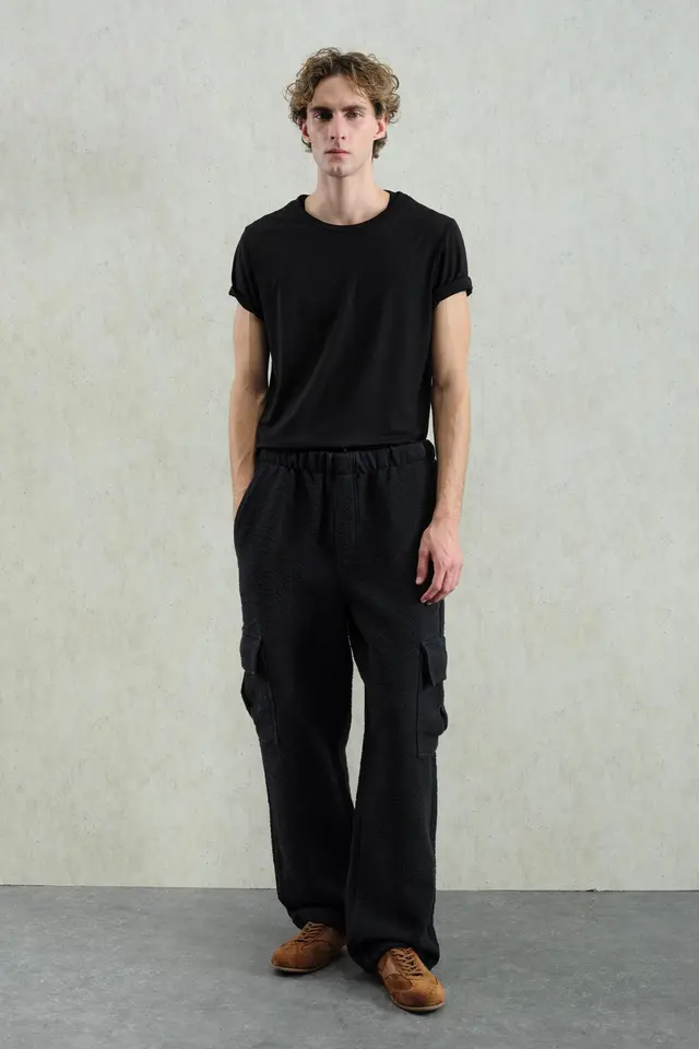 GIESTO Wide Leg Textured Pull-On Pants