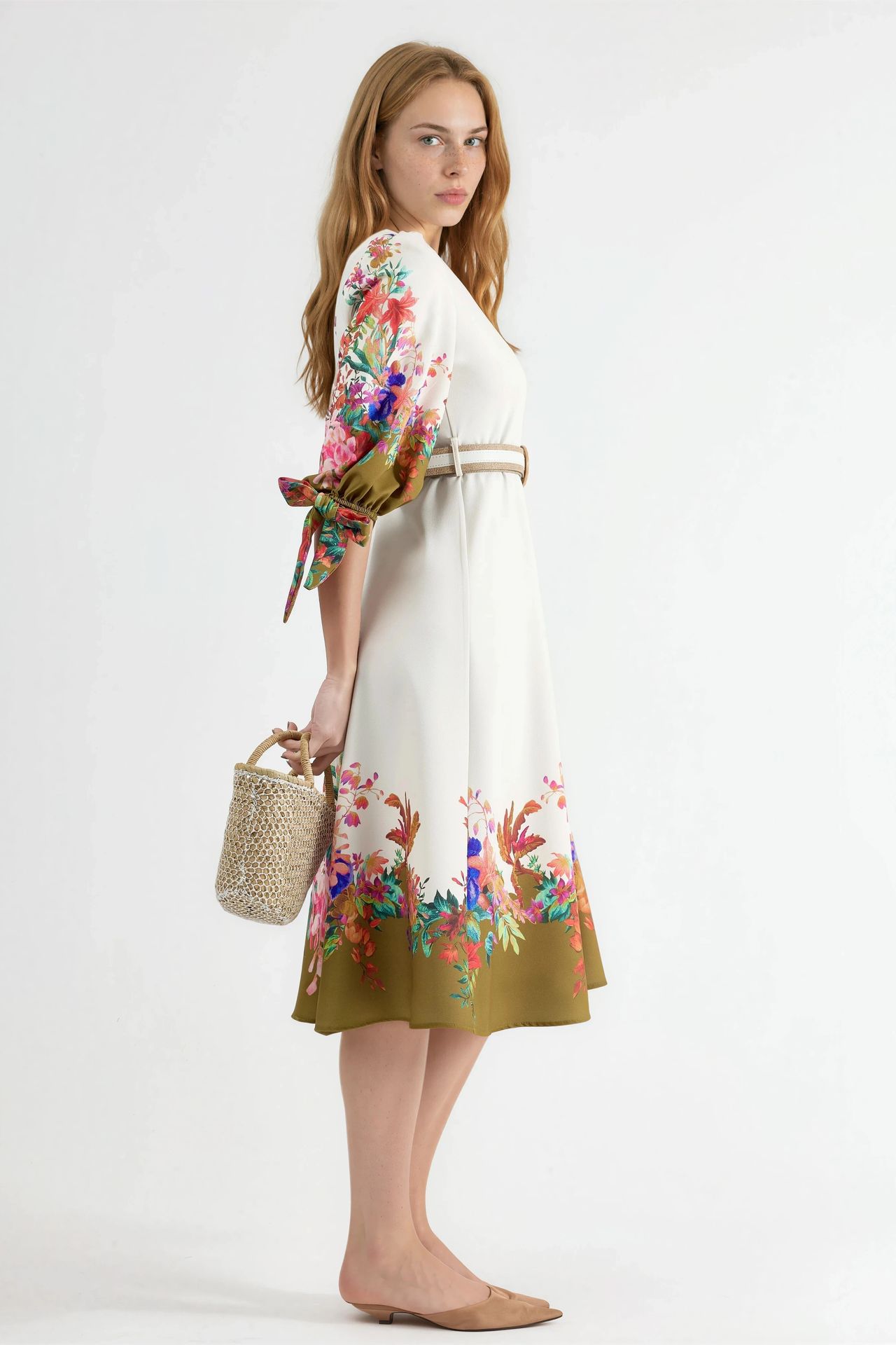 MSN Floral Belted Midi A-Line Dress 3