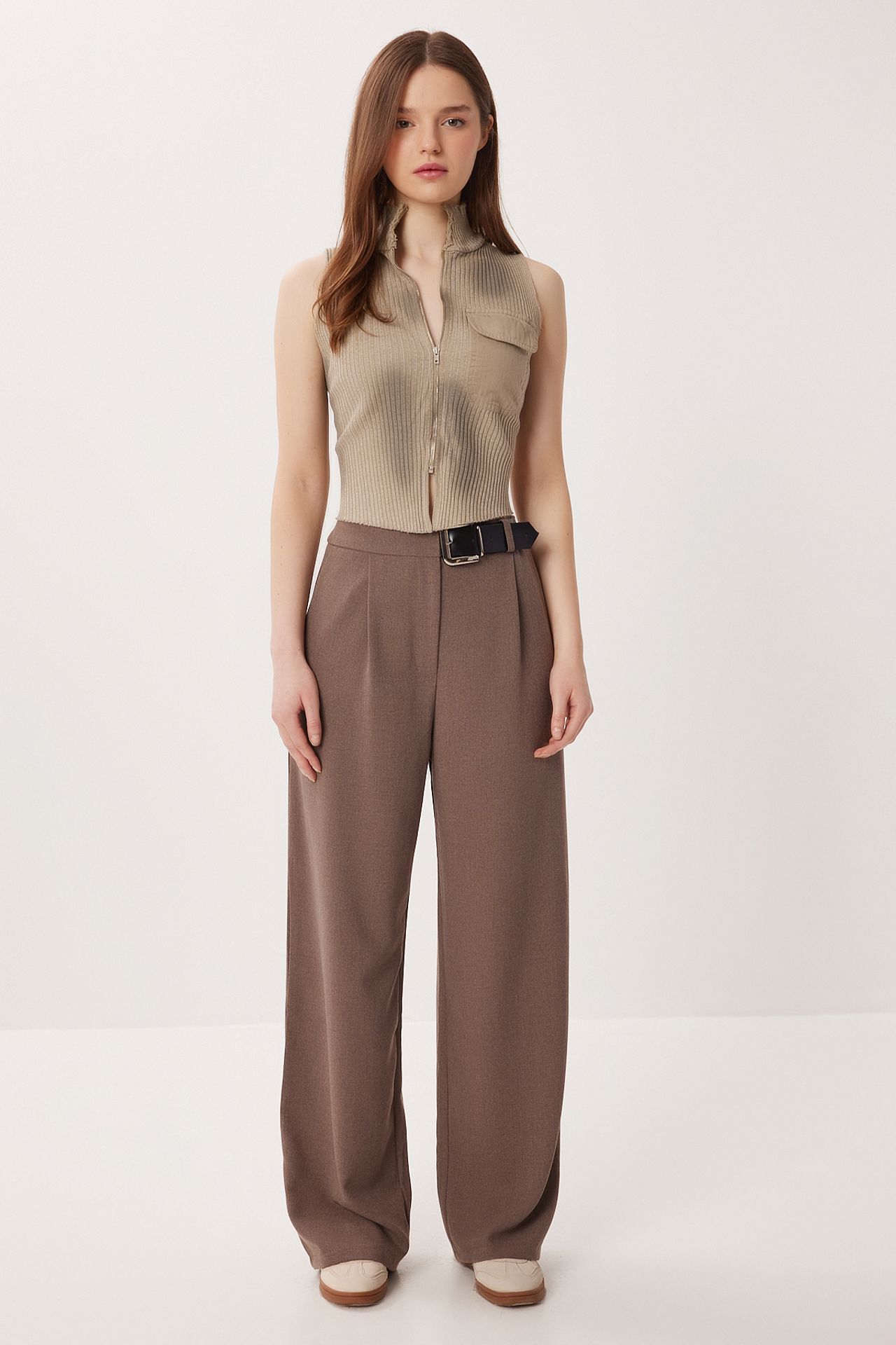 ISTANBUL High Waist Wide Leg Palazzo Trousers with Belt 1