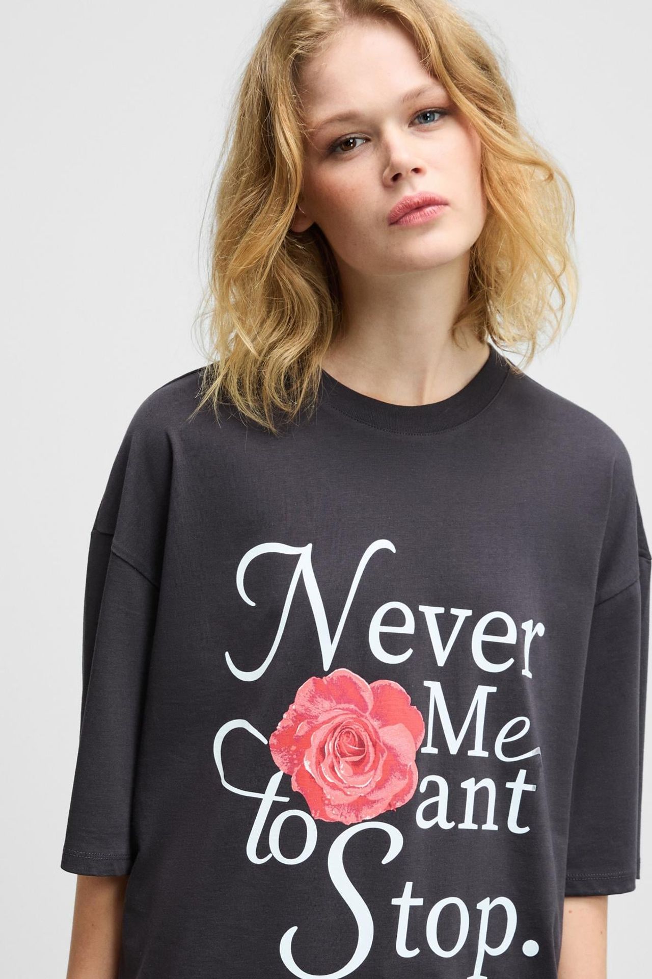 GRIMELANGE Baskılı Geniş Kesim Bisiklet Yaka Tişört 1