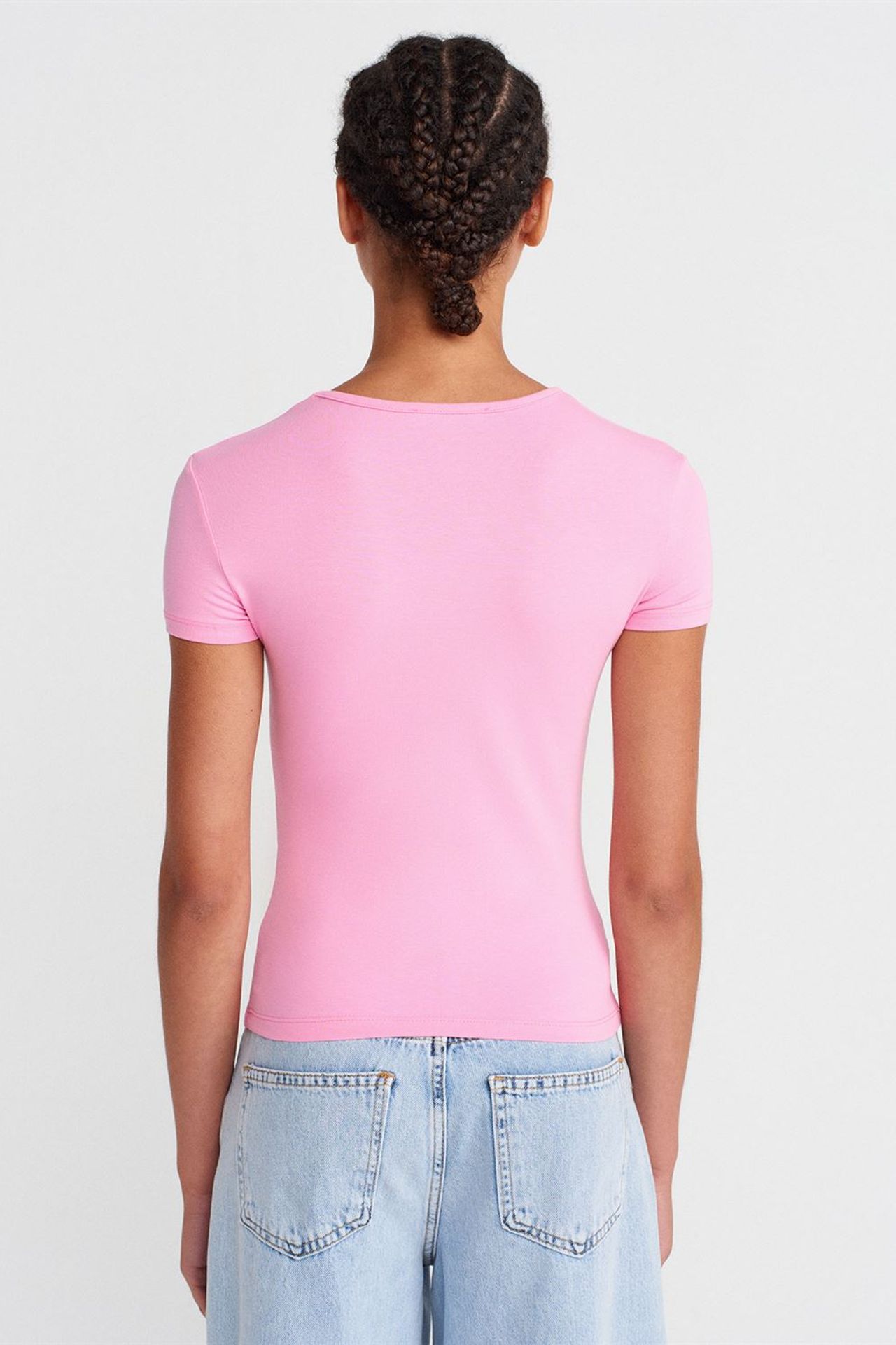 DILVIN Kadın Crop Slim Fit Bisiklet Yaka Tişört 2