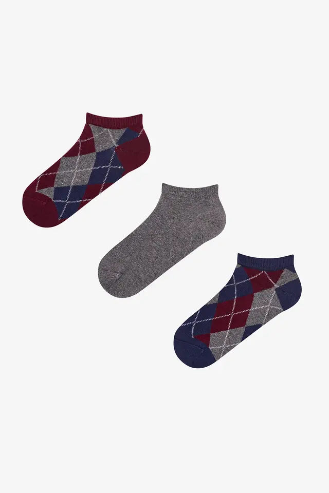 PENTI Shiny Checkered Diamond Pattern Ankle Socks Pair