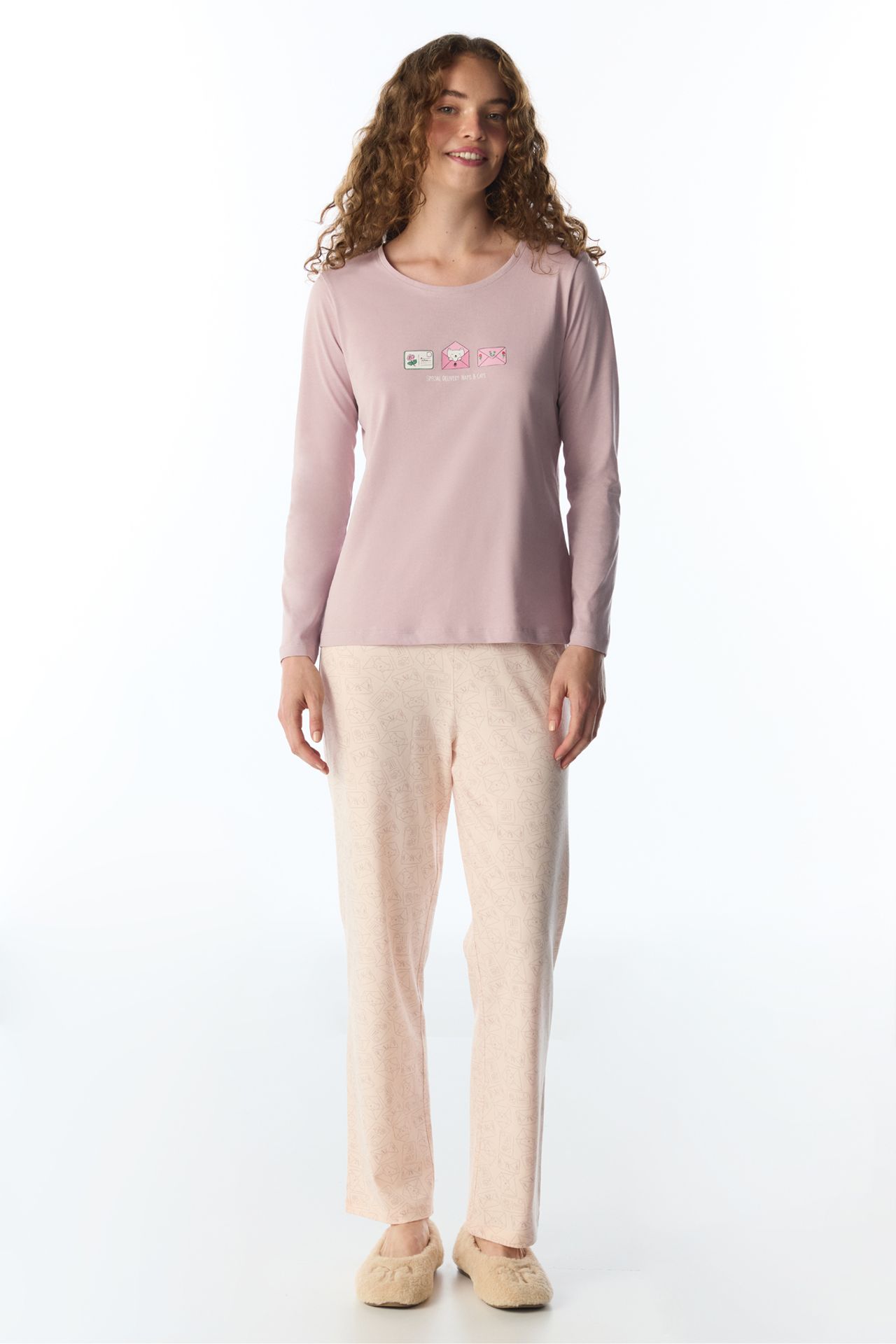 PENTI Naps&cats Cat Pattern Long Sleeve Pant Pajama Set 1