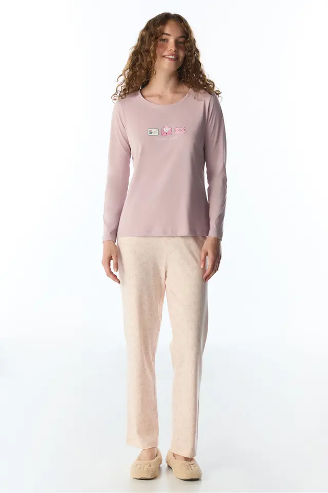 PENTI Naps&cats Cat Pattern Long Sleeve Pant Pajama Set