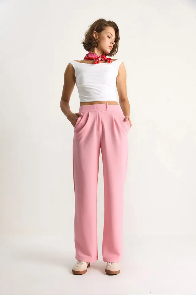 High Waist Wide Leg Pleated Trousers