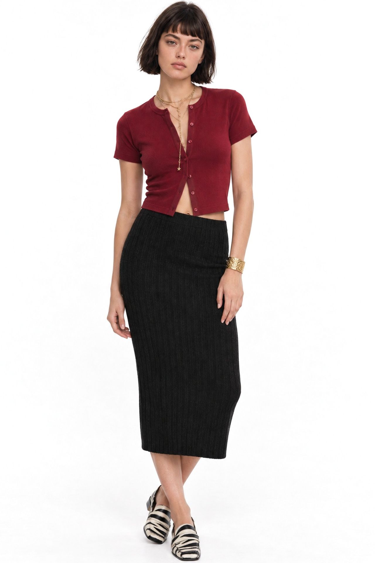 MIXRAY High Waist Ribbed Knit Skirt 4