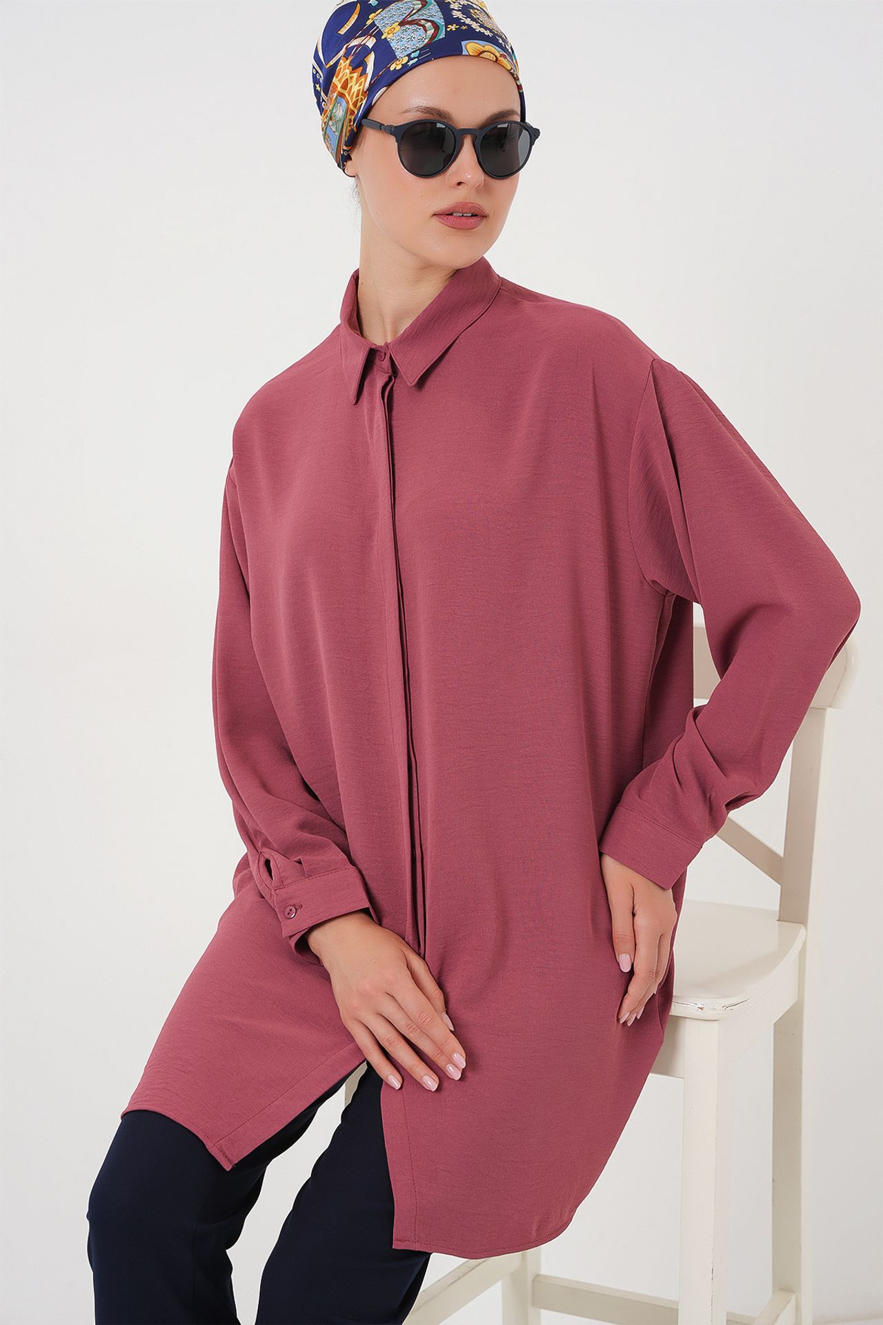 BDART Oversized Long Sleeve Button-Up Blouse with Shirt Collar 3