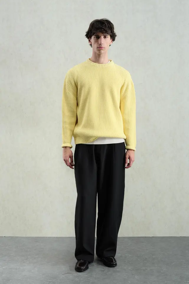 GIESTO Thick Ribbed Crew Neck Sweater
