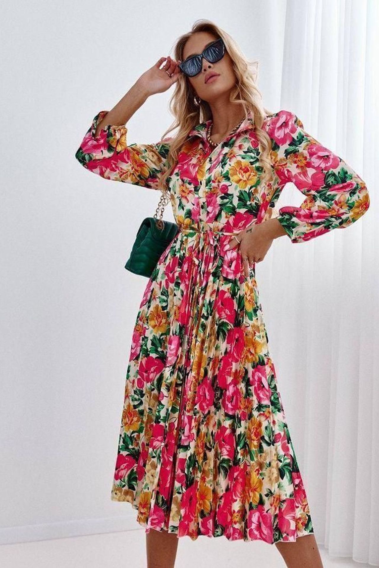 MSN Floral A-line Midi Shirt Dress 3
